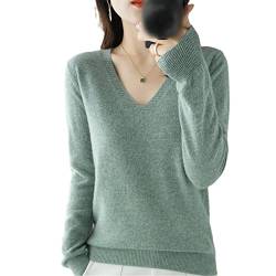 Damen Pullover Herbst Winter Kaschmir Strickpullover V-Ausschnitt Casual Weich Slim Basic Pullover Pullover, grün, XL von Kelsiop