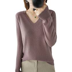 Damen Pullover Herbst Winter Kaschmir Strickpullover V-Ausschnitt Casual Weich Slim Basic Pullover Pullover, violett, S von Kelsiop