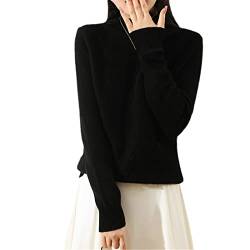 Damen Pullover aus 100 % massiver australischer Wolle, Strickpullover mit langen Ärmeln, Rollkragen, Strick, Schwarz , XL von Kelsiop