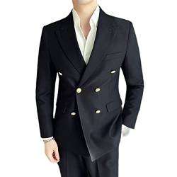 Einfarbiger zweireihiger Herren-Blazer, Business, Freizeit, Bräutigam, Hochzeit, Bräutigam, Schwarz , L von Kelsiop