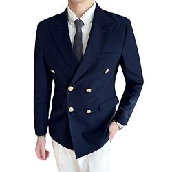 Einfarbiger zweireihiger Herren-Blazer, Business, Freizeit, Bräutigam, Hochzeit, Bräutigam, navy, L von Kelsiop