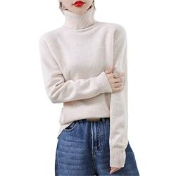 Herbst Winter Damen Pullover Rollkragen Kaschmir Pullover Langarm Casual Basic Sweater, beige, XL von Kelsiop