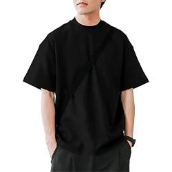 Herren-T-Shirt in Übergröße, Baumwolle, einfarbig, Sommermode, Harajuku, Vintage-T-Shirt, Schwarz , XL von Kelsiop