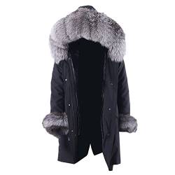 Herren Winterjacke Kapuze Wintermantel Freizeitkleidung, Schwarz Liner Silber C, M von Kelsiop