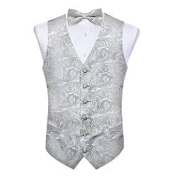 Hochzeit, Klassisches Rotes Paisley-Kleid, Herren-Tanktop, Modisch, V-Ausschnitt, Business-Weste, Fliege, Einstecktuch, Manschettenknöpfe MJ-0180 L von Kelsiop