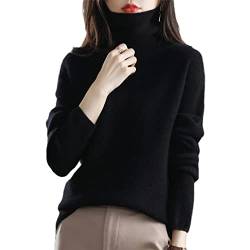 Kaschmir Pullover Damen Rollkragen Pullover 100% Wolle Casual Knit Top Herbst Winter Plus Size Thermo Sweater, Schwarz , M von Kelsiop