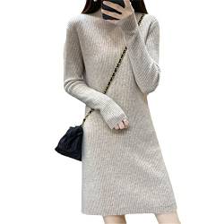 Kelsiop 100% Kaschmir und Wolle Strickkleid Damen Winter Mode Lang Warm Kleid, Hellkamel, Medium von Kelsiop