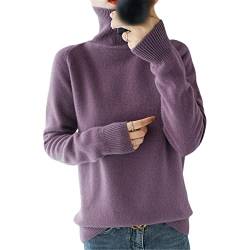 Kelsiop 100% Wolle Kaschmir Pullover Damen Rollkragen Einfarbig Pullover Mode Plus Size Warm Bottoming Shirt, violett, L von Kelsiop