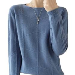 Kelsiop Herbst/Winter Damen Langarm Strickpullover Kaschmir Wolle Karomuster Pullover Casual Slim Top, Haze Blue, L von Kelsiop