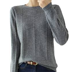 Kelsiop Herbst/Winter Damen Langarm Strickpullover Kaschmir Wolle Karomuster Pullover Casual Slim Top, Mittelgrau, XL von Kelsiop