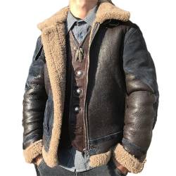 Kelsiop Vintage Shearling Mantel Militärstil Dickes Schaffell Winter Warme Lederjacke Plus Size von Kelsiop