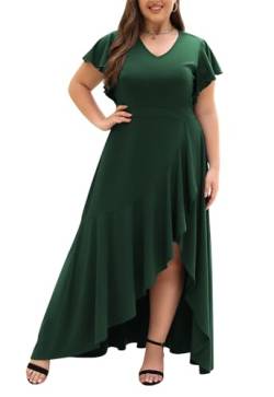 Keluummi Plus Size Frauen 2023 Formale V-Ausschnitt Elegante Meerjungfrau Split Kleid und Abendkleid Hochzeit Gast Lange Kleid, Grün , 56 Mehr von Keluummi