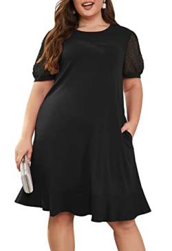 Keluummi Plus Size Frauen 2023 Sommer Elegante Lose Puffärmel Midi Kirche Kleid mit Tasche, Schwarz, 56 Mehr von Keluummi