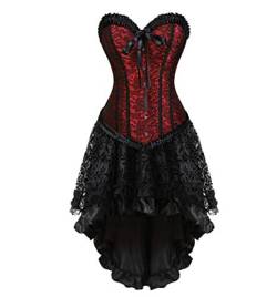 Damen Burlesque Corsage Top Corsagenkleid Lang Schwarz Spitze Rock von Kelvry