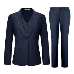 Kelyaa Damen 3-teiliger Anzug Lady Business Casual Büro One Button Slim Fit Blazer Jacke Weste Hosen Set, Marineblau, Klein von Kelyaa