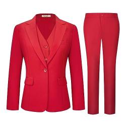 Kelyaa Damen 3-teiliger Anzug Lady Business Casual Büro One Button Slim Fit Blazer Jacke Weste Hosen Set, Rot/Ausflug, einfarbig (Getaway Solids), Groß von Kelyaa