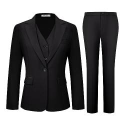 Kelyaa Damen 3-teiliger Anzug Lady Business Casual Büro One Button Slim Fit Blazer Jacke Weste Hosen Set, Schwarz, Klein von Kelyaa