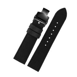 KemEng Nylon Canvas Uhrengurt 18-24mm NATO Uhr Band für Männer und Frauen, Schwarze schwarze Klappschnalle, 21mm von KemEng
