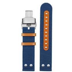 KemEng Nylon Watchband 20/22mm Sport Uhrengurte für Männer und Frauen, Blaue silberne Falte, 22mm von KemEng