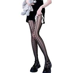 Kemelo Damen Dark Love Gestreifte Strumpfhose Gothic Sexy Hollow Fishnet Lolita Schwarze Strumpfhose,Stretchige Strumpfhose,Schwarz von Kemelo