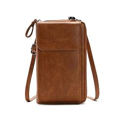 Kememo Kleine Handy Umhängetasche Damen, PU Leder Handytasche zum Umhängen mit Geldbörse Kartenfächer, Crossbody Umhängetaschen Geldbeutel Brieftasche Kleine Tasche, Braun von Kememo