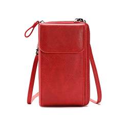 Kememo Kleine Handy Umhängetasche Damen, PU Leder Handytasche zum Umhängen mit Geldbörse Kartenfächer, Crossbody Umhängetaschen Geldbeutel Brieftasche Kleine Tasche, Rot von Kememo