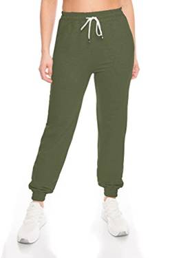 Damen Jogginghose Baumwolle Jogging Hose High Waist Damen Sporthose lang freizeithose Trainingshose Joggpants damenhose fitnesshose Jogpant stretch gummizug Jogger Frauen Yoga sport sexy Khaki XL von Kendindza Collection