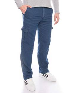 Herren Freizeithose Cargohose Jeanshose Bundhose Schlupfhose Baumwollhose Herrenhose lang Regular fit Bauwolle Gummizug Männer Tasche Arbeitshose Bund Kurzgröße Loose Stretchhose Hose Cargo Blau M von Kendindza Collection