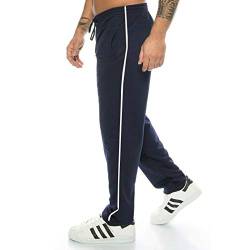 Herren Männer Jogginghose Baumwolle Freizeithose trainingshose sporthose men Gym Jogging Hose Jogger lang sport kurzgröße Training ohne bündchen baumwollhose Innen-fleece Herrenhose Blau XXL von Kendindza Collection