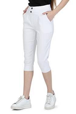 Kendindza 3/4 Hose Chino Shorts Damen Sommer Caprihose Damen Sommer Stretch Damen Caprihose 3/4 Schlupfhose Damen Weiß S von Kendindza Collection