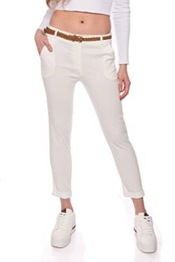 Kendindza Chino Damen Hose Stretch mit Gürtel Stoffhose Damen elegant lang (M, Creme) von Kendindza Collection