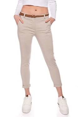 Kendindza Chino Damen Hose Stretch mit Gürtel Stoffhose Damen elegant lang (S, Beige) von Kendindza Collection