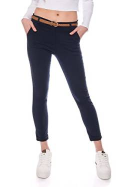 Kendindza Chino Damen Hose Stretch mit Gürtel Stoffhose Damen elegant lang (XL, Blau) von Kendindza Collection