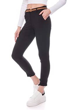 Kendindza Chino Damen Hose Stretch mit Gürtel Stoffhose Damen elegant lang (XXL, Schwarz) von Kendindza Collection