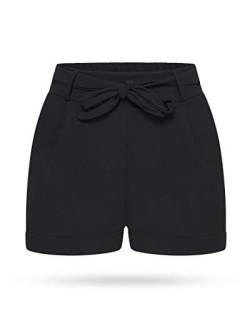 Kendindza Collection Damen Sommer Shorts Kurze Hose mit Schleife zum binden Bermuda Uni-Farben, L-XL, Schwarz von Kendindza Collection