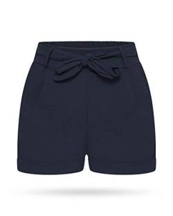 Kendindza Collection Damen Sommer Shorts Kurze Hose mit Schleife zum binden Bermuda Uni-Farben, S-M, Blau von Kendindza Collection