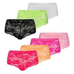 Kendindza Collection Kendinzda Damen 7er Set Unterhosen Spitzen-Unterwäsche Netz sexy Hot Pants, L, 7 Stück von Kendindza Collection