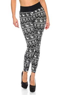 Kendindza Damen Rentier Norweger-Muster Thermo-Leggings gefüttert mit Innen-Fleece Eiszapfen Motiv Blickdicht CA-L-003 DEER L/XL von Kendindza Collection