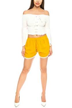 Kendindza Damen Sommer Shorts | Kurze Chill-Hose | Bündchen zum binden (Gelb, One Size | Einheitsgröße) von Kendindza Collection