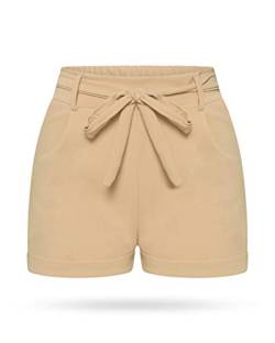 Kendindza Damen Sommer Shorts | Kurze Hose Damen mit Schleife zum binden | Bermuda | Uni-Farben (L/XL, Beige) von Kendindza Collection