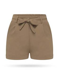 Kendindza Damen Sommer Shorts | Kurze Hose Damen mit Schleife zum binden | Bermuda | Uni-Farben (L/XL, Fango) von Kendindza Collection