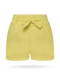 Kendindza Damen Sommer Shorts | Kurze Hose Damen mit Schleife zum binden | Bermuda | Uni-Farben (L/XL, Gelb) von Kendindza Collection