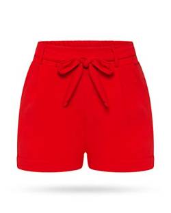 Kendindza Damen Sommer Shorts | Kurze Hose Damen mit Schleife zum binden | Bermuda | Uni-Farben (L/XL, Rot) von Kendindza Collection