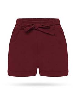 Kendindza Damen Sommer Shorts | Kurze Hose Damen mit Schleife zum binden | Bermuda | Uni-Farben (L/XL, Weinrot) von Kendindza Collection