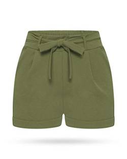 Kendindza Damen Sommer Shorts | Kurze Hose Damen mit Schleife zum binden | Bermuda | Uni-Farben (S/M, Oliv) von Kendindza Collection