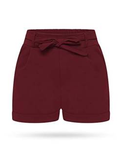 Kendindza Damen Sommer Shorts | Kurze Hose Damen mit Schleife zum binden | Bermuda | Uni-Farben (S/M, Weinrot) von Kendindza Collection