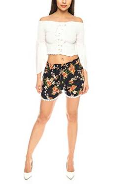 Kendindza Damen Sommer Shorts | Kurze Hose Flowerprint | Bündchen zum binden (Schwarz | Muster L311, One Size | Einheitsgröße) von Kendindza Collection