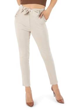 Kendindza Damen Stretch Hose Damen Hosen elegant mit Schleife High Waist Hose Damen Stoffhose Damen elegant Business Hose Damen Lang Schlupfhose Beige M von Kendindza Collection