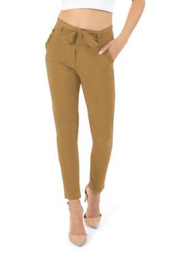 Kendindza Damen Stretch Hose Damen Hosen elegant mit Schleife High Waist Hose Damen Stoffhose Damen elegant Business Hose Damen Lang Schlupfhose Camel L von Kendindza Collection