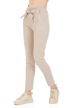 Kendindza Damen Stretch Hose Dehnbund Damen Hosen elegant mit Schleife High Waist Hose Damen Stoffhose Damen elegant Business Hose Damen Lang Schlupfhose Beige L von Kendindza Collection